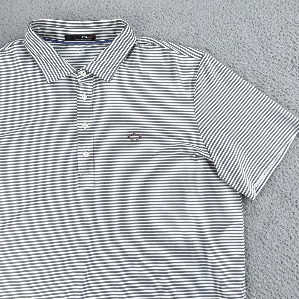 RLX Ralph Lauren Polo Shirt Mens Large Gray Striped Golf Performance Diamond Crk